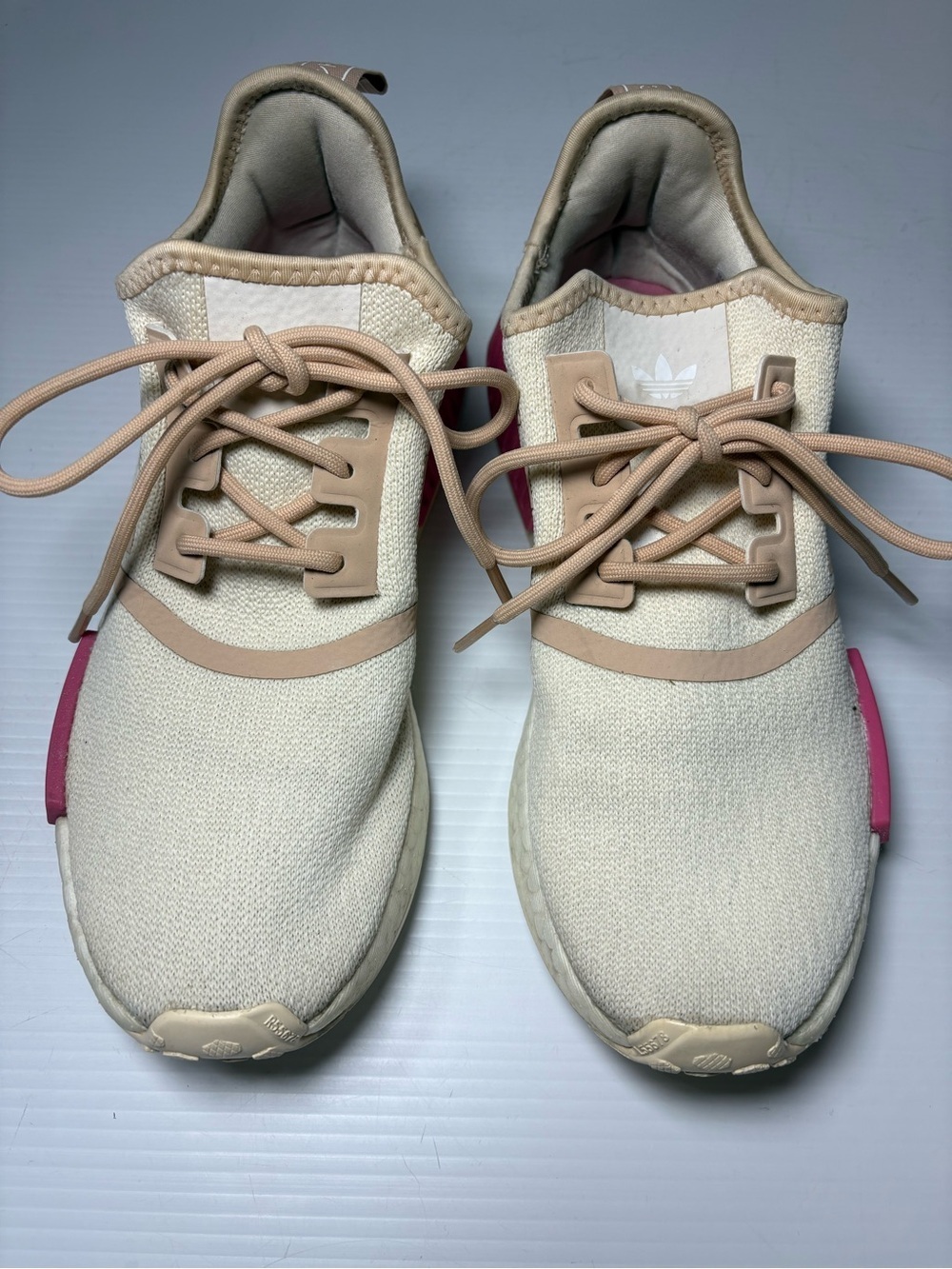 adidas Cream and Pink Knit Low-Top Sneakers